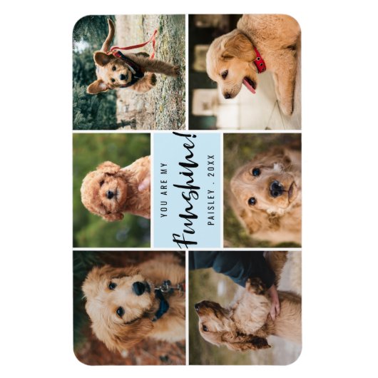 6 Foto-collage U bent mijn Funshine | Blauw Pet Magneet (Verticaal)