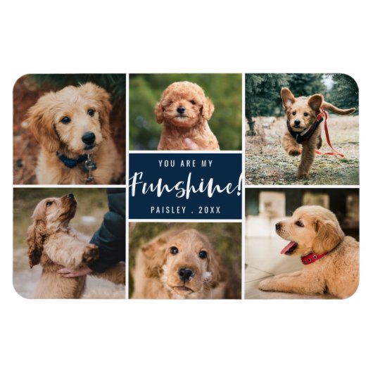 6 Foto-collage U bent mijn Funshine | Navy Pet Magneet (Horizontaal)
