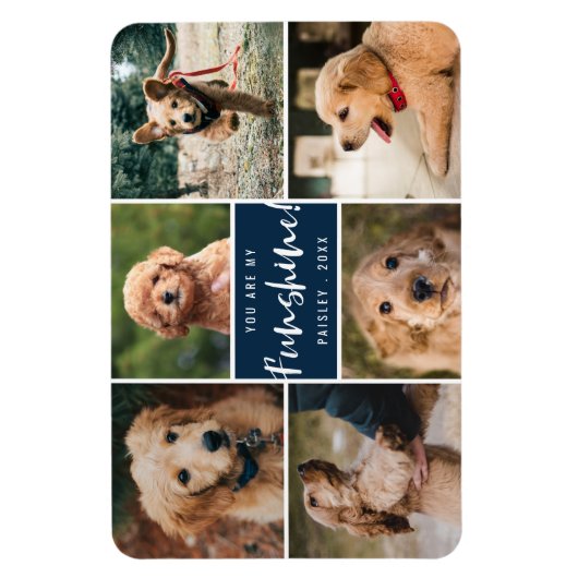 6 Foto-collage U bent mijn Funshine | Navy Pet Magneet (Verticaal)