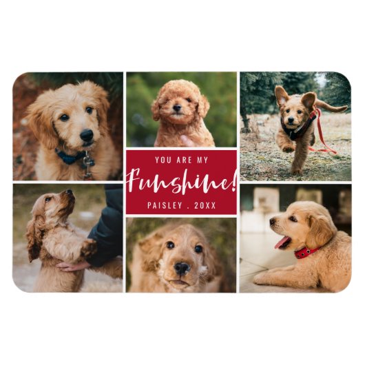 6 Foto-collage U bent mijn Funshine | Rode pet Magneet (Horizontaal)