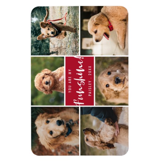 6 Foto-collage U bent mijn Funshine | Rode pet Magneet (Verticaal)