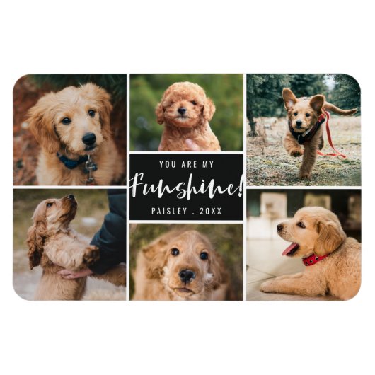 6 Foto-collage U bent mijn Funshine | Zwarte Pet Magneet (Horizontaal)