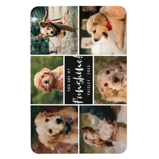 6 Foto-collage U bent mijn Funshine | Zwarte Pet Magneet (Verticaal)