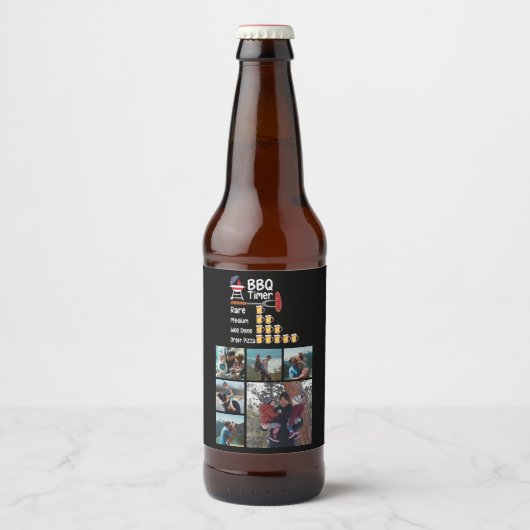 6 Foto Collage Vaderdag Funny Grill Timer BBQ Bier Etiket (Voorkant)