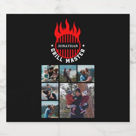 6 Foto Collage Vaderdag Grill Master Add Name Bier Etiket (Enkel label)