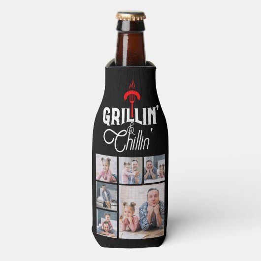 6 Foto Collage Vaderdag Grillin' & Chillin' Flesjeskoeler (Fles Voorkant)