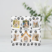 6 Foto Collage Voeg naam Dog House Paw Prints Kaar (Staand voorkant)