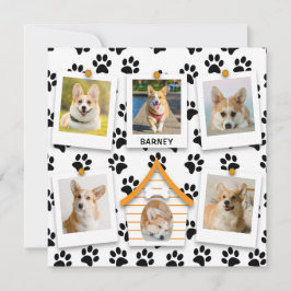 6 Foto Collage Voeg naam Dog House Paw Prints Kaar