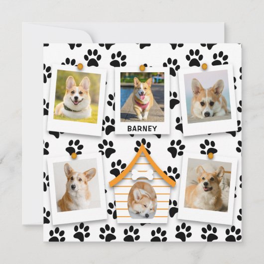6 Foto Collage Voeg naam Dog House Paw Prints Kaar (Voorkant)