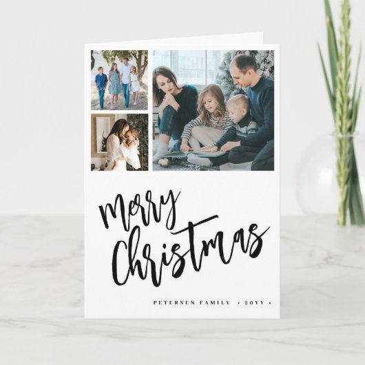 6 foto collage Vrolijk Kerstmis modern script Feestdagen Kaart (Voorkant)