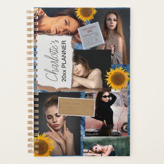 6-foto-collage zonnebloem denim tickets  planner (Voorkant)