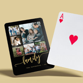 6 foto collage zwart goud test script familie pokerkaarten
