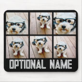 6 Foto Collage - zwart met vetgedrukte naam in wit Muismat (Voorkant)