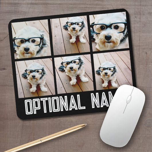 6 Foto Collage - zwart met vetgedrukte naam in wit Muismat