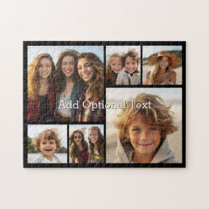 6 foto-collageraster met witte tekst -- Zwart Legpuzzel