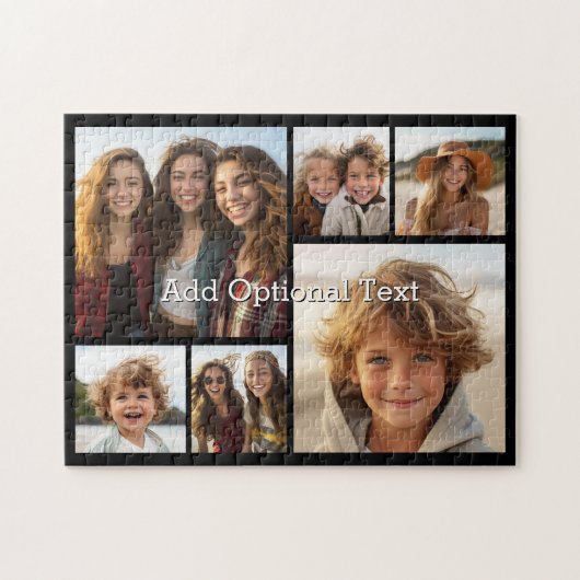 6 foto-collageraster met witte tekst -- Zwart Legpuzzel (Horizontaal)