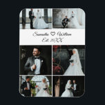 6 Foto Custom Wedding Collage met Namen Magneet<br><div class="desc">Vier uw speciale dag met deze elegante 6-foto bruiloft collage magneet. Personaliseer het met je eigen foto's, de namen van het paar en de trouwdatum om een zinvolle aandenken of doordachte huwelijksgunst te creëer. Kenmerken: - Zes aanpasbare foto plaatsaanduidingen - Bewerkbare tekst voor namen en trouwdatum Dit ontwerp maakt een...</div>