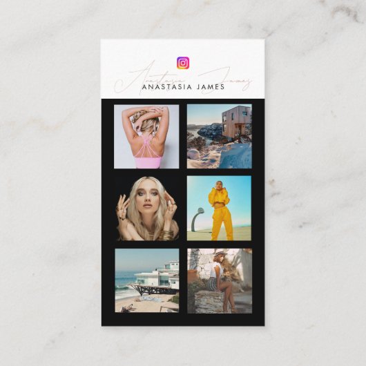 6 Foto Feed Grid Social Media QR Code Business Visitekaartje (Achterkant)