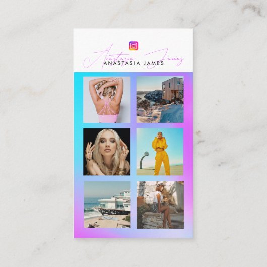 6 Foto Feed Grid Social Media QR Code Holografisch Visitekaartje (Achterkant)