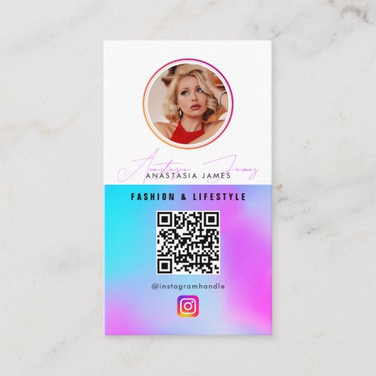 6 Foto Feed Grid Social Media QR Code Holografisch Visitekaartje (Voorkant)