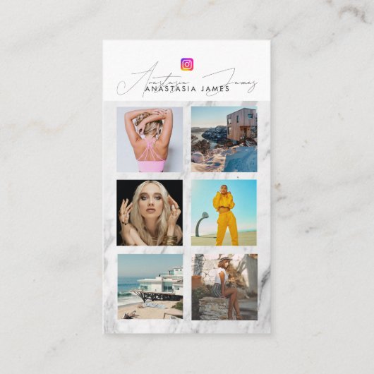 6 Foto Feed Grid Social Media QR Code Marmer Visitekaartje (Achterkant)
