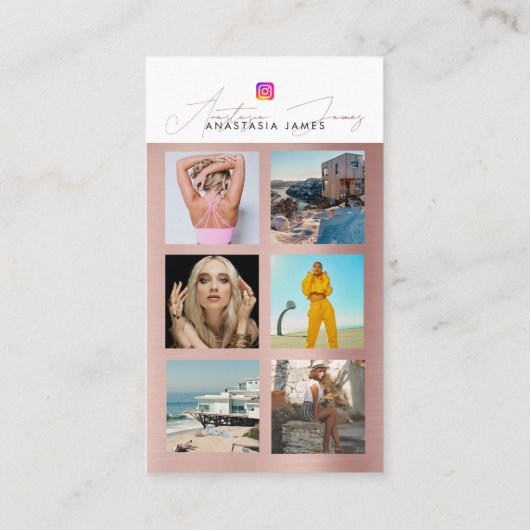 6 Foto Feed Grid Social Media QR Code Roos Gold Visitekaartje (Achterkant)