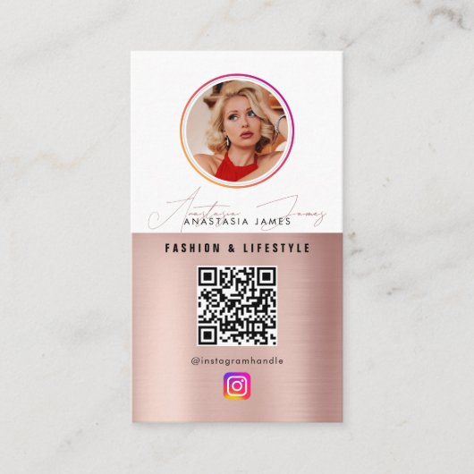 6 Foto Feed Grid Social Media QR Code Roos Gold Visitekaartje (Voorkant)