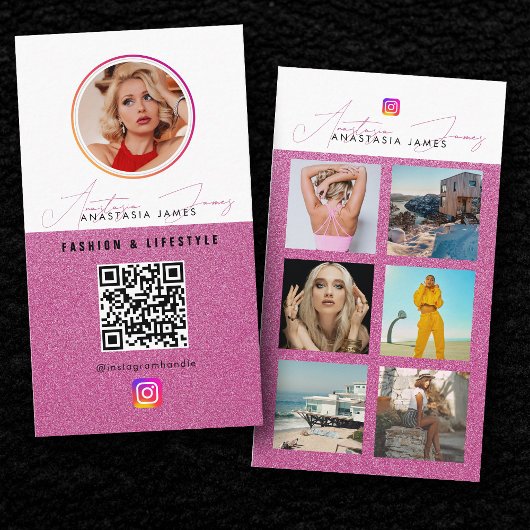 6 Foto Feed Grid Social Media QR Code Roze Visitekaartje