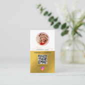 6 Foto Feed Grid Social Media QR Code Wit Goud Visitekaartje (Staand voorkant)