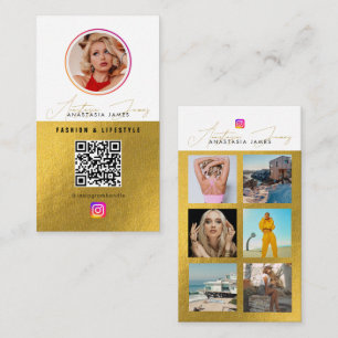 6 Foto Feed Grid Social Media QR Code Wit Goud Visitekaartje