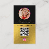 6 Foto Feed Grid Social Media QR Code Zwart Goud Visitekaartje (Voorkant)