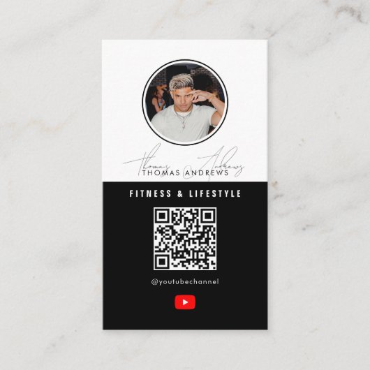 6 Foto Feed Grid Vlogger Kanaal QR Code Man Visitekaartje (Voorkant)