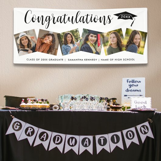 6 Foto Gefeliciteerd Geslaagd 2026 Afstuderen Wit Spandoek