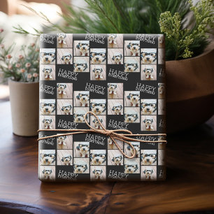 6 Foto Gelukkig Alles Minimaal Zwart wit Cadeaupapier
