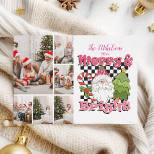 6 Foto geruit Vrolijk & Helder Kerstmis Feestdagenkaart