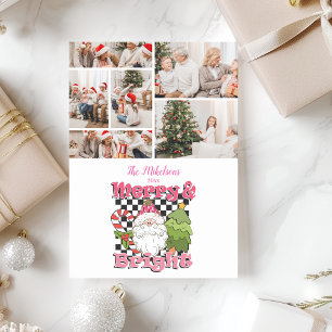 6 Foto geruit Vrolijk & Helder Kerstmis Feestdagenkaart