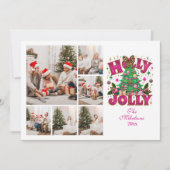 6 Foto Glitter Leopard Bow Holly Jolly Feestdagenkaart (Voorkant)