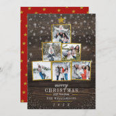 6 Foto Gold kerstboom | Rustisch hout en sneeuw Kaart (Voorkant / Achterkant)