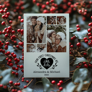 6 Foto Hart Eerste Kerstmis als Meneer & Mevrouw Feestdagenkaart