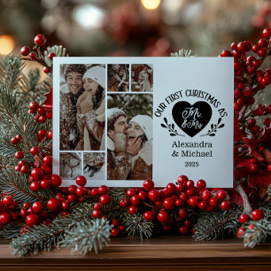 6 Foto Hart Eerste Kerstmis als Mijnheer & Mevrouw Feestdagenkaart