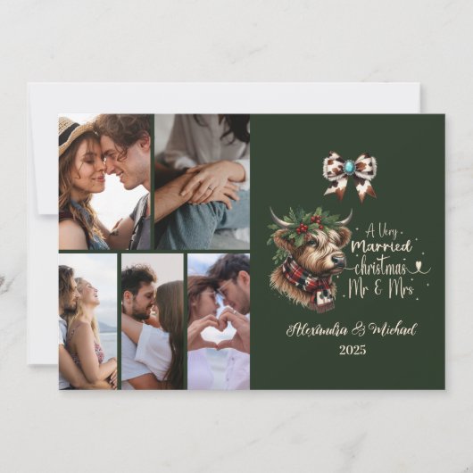6 Foto Highland Koe Merry Christmas Mrs. and Mr. Feestdagenkaart (Voorkant)