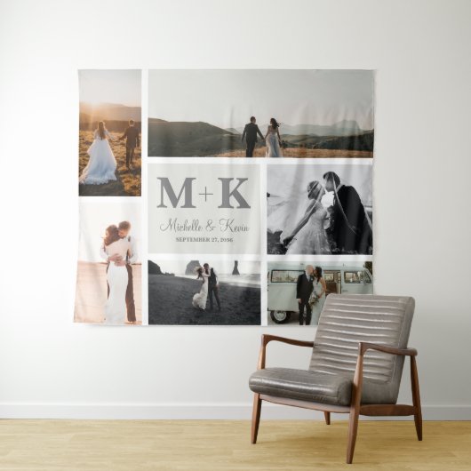 6 Foto Huwelijk Collage Jonggehuwden Wandkleed (In Situ (horizontaal))