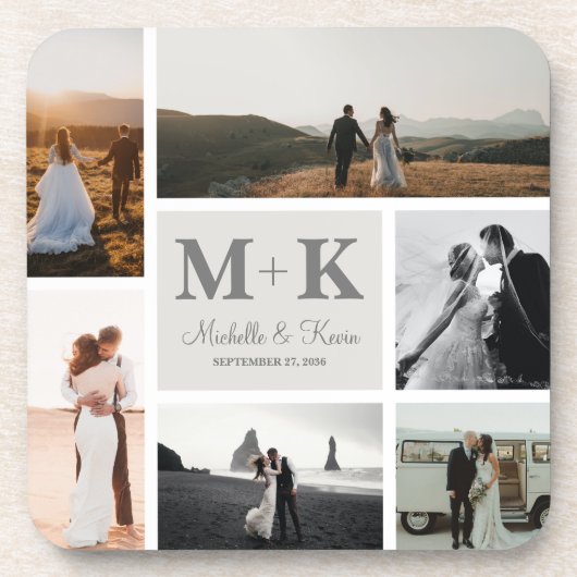 6 Foto Huwelijkscollage Nieuwgetrouwd Aandenken Bier Onderzetter (Voorkant)