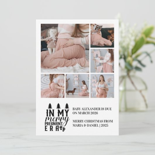 6 foto in mijn vrolijke zwangere tijdperk kerst feestdagenkaart (Staand voorkant)