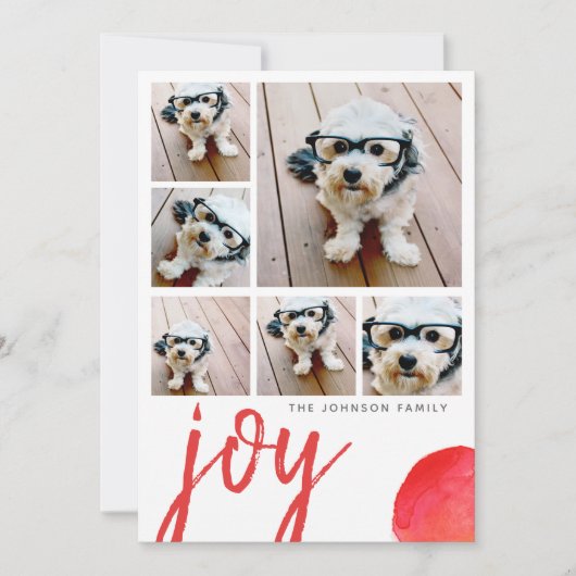 6 Foto Joy Merry Kerstmis Minimale Waterverf rood Feestdagenkaart (Voorkant)