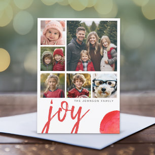 6 Foto Joy Merry Kerstmis Minimale Waterverf rood Feestdagenkaart