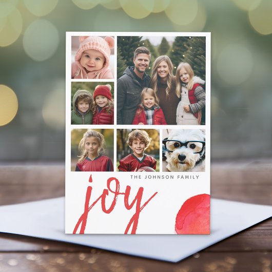 6 Foto Joy Merry Kerstmis Minimale Waterverf rood Feestdagenkaart