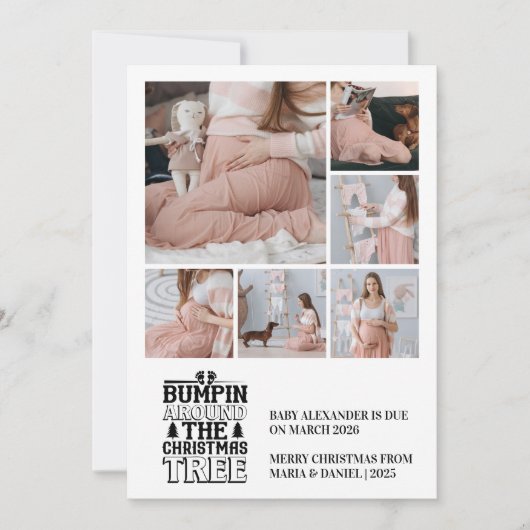 6 Foto Kerstboom Zwangerschapsaankondiging Feestdagenkaart (Voorkant)