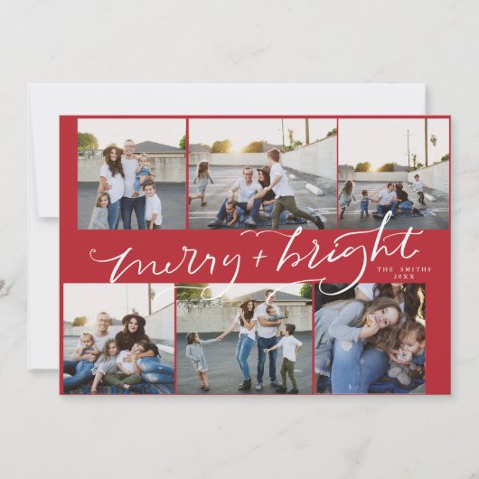 6-Foto Kerstkaart Merry Bright Red Kaart (Voorkant)
