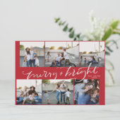 6-Foto Kerstkaart Merry Bright Red Kaart (Staand voorkant)
